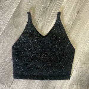💚Topshop petite black sparkly crop tank feminine grunge casual sophisticated